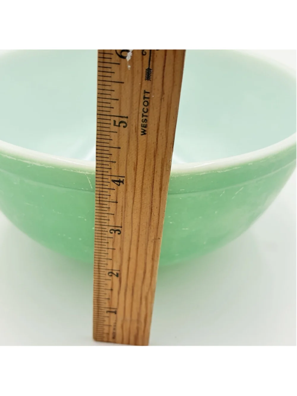 PYREX Green White Milk Glass Mixing Bowl 9” Vintage Kitchen Nesting Bowl 1940s